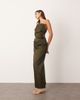 ARRANGE ARRANGE structured satin bandeau maxi dress in olive-Green - 3