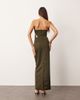 ARRANGE ARRANGE structured satin bandeau maxi dress in olive-Green - 4