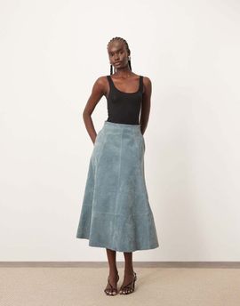 ARRANGE ARRANGE suede circle midi skirt in light blue