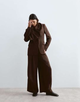 ARRANGE ARRANGE tailored barrel leg pants in chocolate plaid - part of a set-Multi
