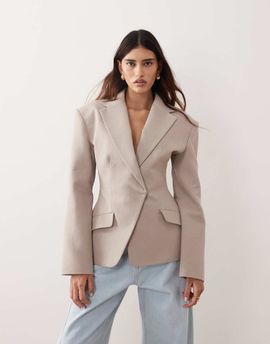 ARRANGE ARRANGE tailored cinched waist blazer in taupe-Neutral