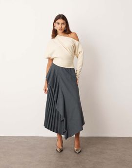 ARRANGE ARRANGE tailored pleat mix skirt in gray heather