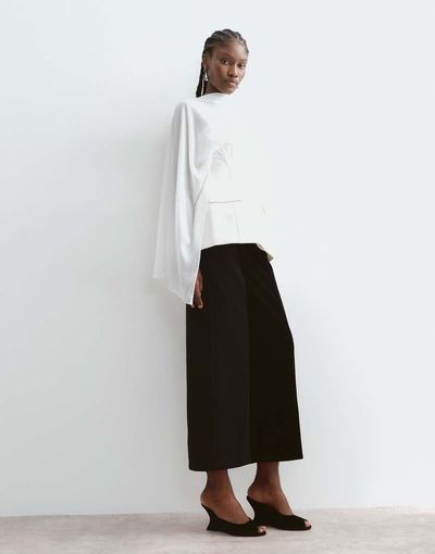 ARRANGE ARRANGE tailored velvet panel midi skirt set in black