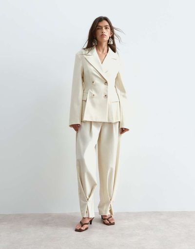 ARRANGE ARRANGE tapered fold detail tailored pants in cream - part of a set-White