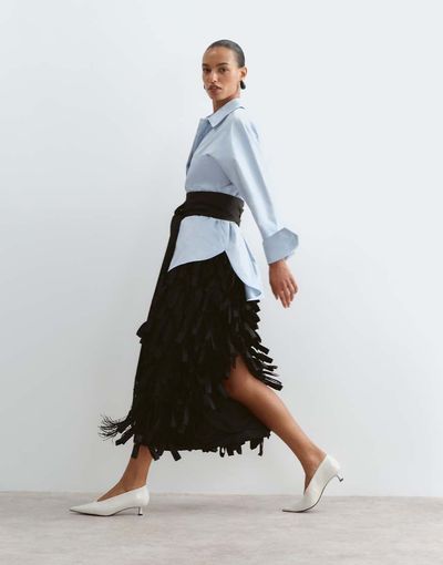 ARRANGE ARRANGE textural satin loop column midi skirt in black