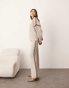 ARRANGE ARRANGE thick rib knit pants in oatmeal and chocolate - part of a set-Neutral