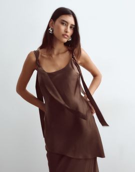 ARRANGE ARRANGE tie shoulders satin maxi dress in chocolate-Brown