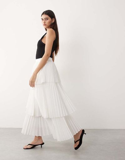 ARRANGE ARRANGE tiered pleated midaxi skirt in white