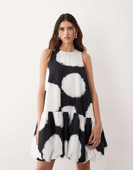 ARRANGE ARRANGE trapeze bubble hem mini dress in spot print-Multi