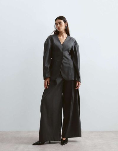 ARRANGE ARRANGE twill wide leg pants in gray - part of a set