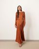ARRANGE ARRANGE twist shoulder long sleeve hybrid maxi dress in caramel-Brown - 1
