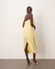 ARRANGE ARRANGE twisted drape bandeau midi dress in sequin fringe in buttermilk-Yellow - 3
