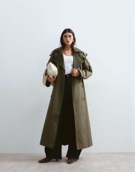 ARRANGE ARRANGE two tone lapel double breasted trench coat in khaki green