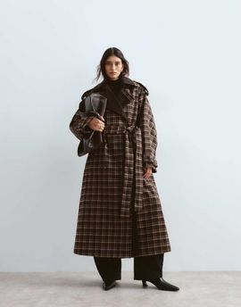 ARRANGE ARRANGE two tone lapel double breasted trench coat in plaid-Multi