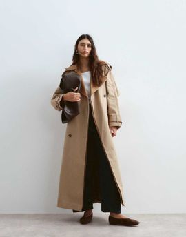 ARRANGE ARRANGE two tone lapel double breasted trench coat in tan-Brown