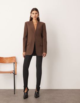 ARRANGE ARRANGE ultimate collarless straight blazer in chocolate-Brown