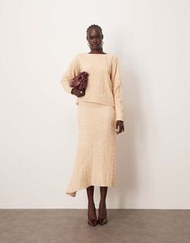 ARRANGE ARRANGE velvet allover sequin asymmetric hem skirt in cream - part of a set-White