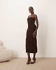 ARRANGE ARRANGE velvet rouleau embroidered bandeau midi dress in brown - 1