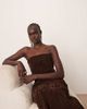 ARRANGE ARRANGE velvet rouleau embroidered bandeau midi dress in brown - 2