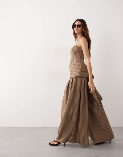ARRANGE ARRANGE wide leg pants in chocolate stripes - part of a set-Brown