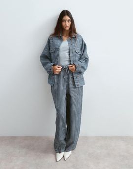 ARRANGE ARRANGE Willa elastic waist drawstring pants in blue stripes - part of a set-Multi