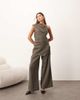 ARRANGE ARRANGE wool look pleated wide leg pants in dark khaki green - part of a set - 1