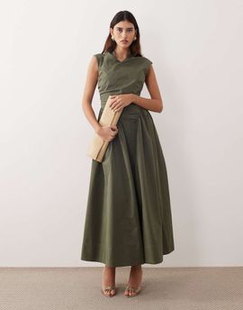 ARRANGE ARRANGE wrap dropped waist maxi dress in dark khaki green