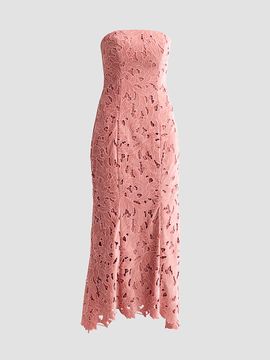 As It May Women's Aurelie Strapless Velvet Lace Midi Dress