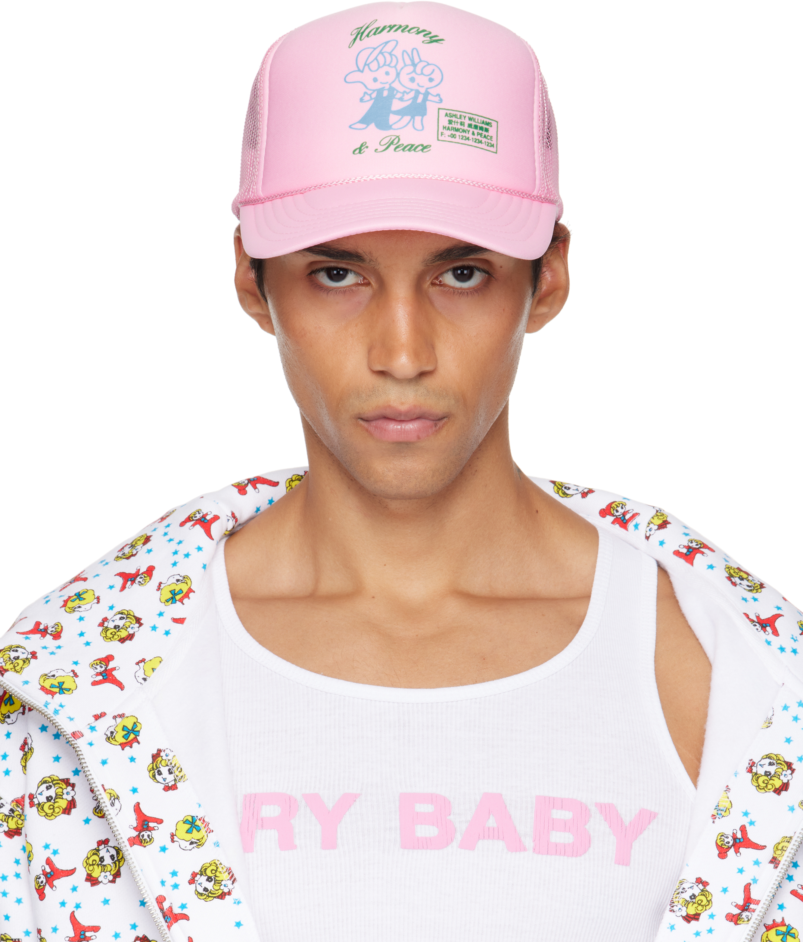 帽子 ashley williams Ashley Williams - Pink 'Harmony & Peace' Trucker Cap