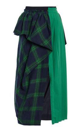 Ashlyn Ashlyn Cascade Plaid Linen Midi Skirt