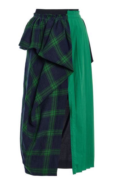 Ashlyn Ashlyn Cascade Plaid Linen Midi Skirt