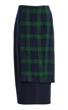 Ashlyn Ashlyn Twisted Plaid Cotton Midi Skirt