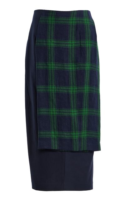Ashlyn Ashlyn Twisted Plaid Cotton Midi Skirt