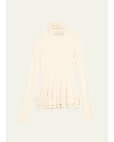 ASHLYN New Diamond Merino Wool-Silk Turtleneck Ruffle Top