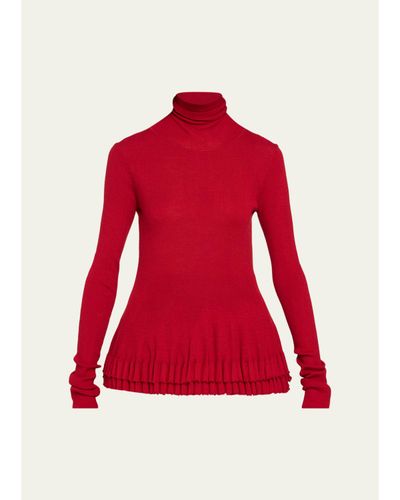 ASHLYN New Diamond Ruffled Turtleneck Merino Wool-Silk Top
