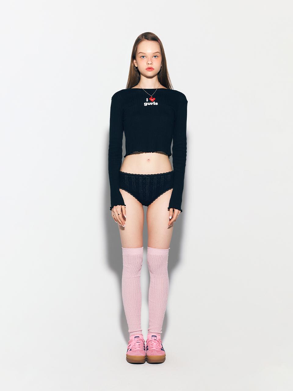 asif_CALIE GURLS CROP LACE LONG SLEEVE T - SHIRT BLACK
