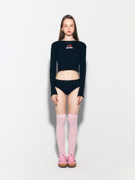 asif_CALIE GURLS CROP LACE LONG SLEEVE T - SHIRT BLACK