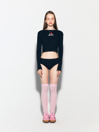 asif_CALIE GURLS CROP LACE LONG SLEEVE T - SHIRT BLACK