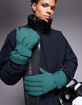 ASOS 4505 Ski & Snow 4505 Ski water repellent ski gloves with goggle wipe in dark green