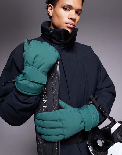 ASOS 4505 Ski & Snow 4505 Ski water repellent ski gloves with goggle wipe in dark green