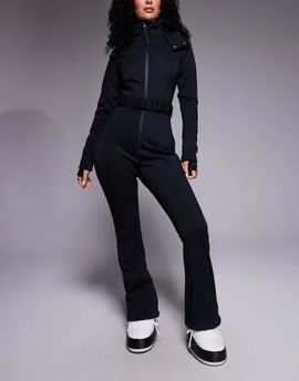 ASOS 4505 Ski & Snow ASOS 4505 Hourglass Ski soft shell belted ski suit with slim kick leg and faux fur hood in black