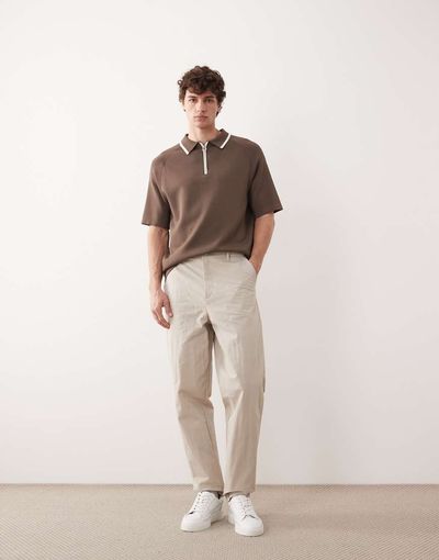ASOS COLLECTIVE ASOS COLLECTIVE AC-B-252 carrot fit cotton nylon blend chinos in ecru-White