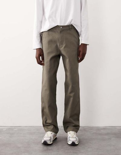 ASOS COLLECTIVE ASOS COLLECTIVE AC-B-253 signature straight fit carpenter pants in khaki-Green