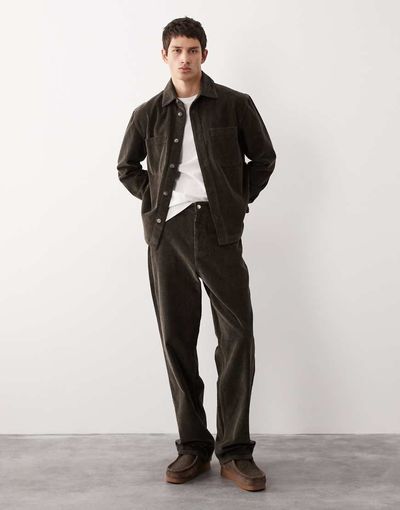 ASOS COLLECTIVE ASOS COLLECTIVE AC-B-253 signature straight fit cord pants in brown - part of a set