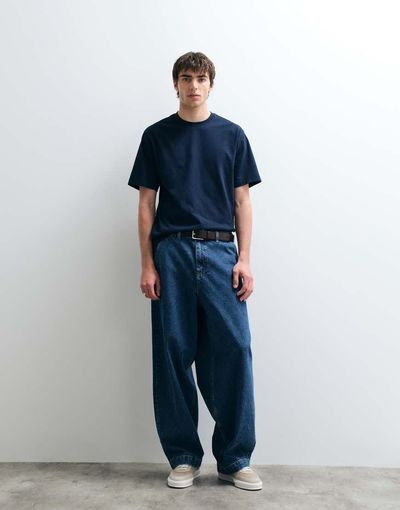 ASOS COLLECTIVE ASOS COLLECTIVE AC-B-254 tapered barrel fit jeans in mid blue stone wash denim