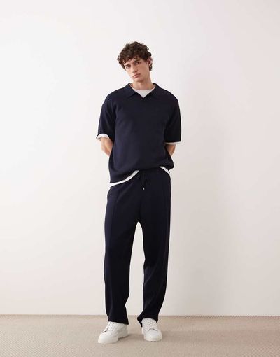 ASOS COLLECTIVE ASOS COLLECTIVE compact knit loose fit sweatpants in navy - part of a set-Neutral