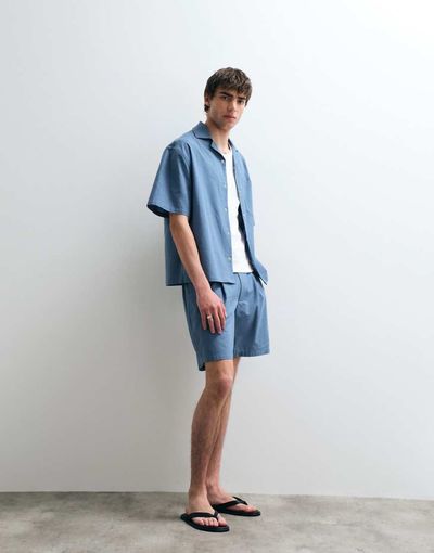 ASOS COLLECTIVE ASOS COLLECTIVE cotton shorts with linen in mid blue - part of a set