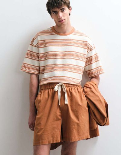 ASOS COLLECTIVE ASOS COLLECTIVE cotton shorts with linen in orange - part of a set-Brown