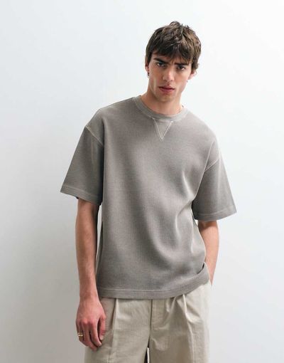 ASOS COLLECTIVE ASOS COLLECTIVE heavyweight oversized waffle T-shirt in washed gray-Brown