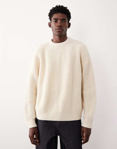 ASOS COLLECTIVE ASOS COLLECTIVE oversized knit wool sweater in ecru-White
